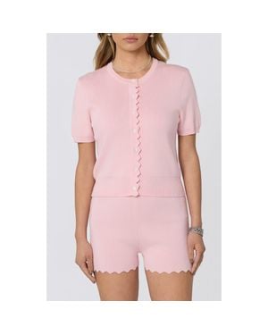 Astr Scalloped Placket Cardigan - Pink