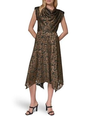 Donna Karan Burnout Cowl Neck Midi Dress - Brown