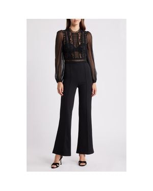 Bebe Lace Bodice Long Sleeve Jumpsuit - Black