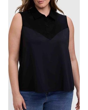 Foxcroft Ricki Mixed Media Sleeveless Button-Up Shirt - Blue