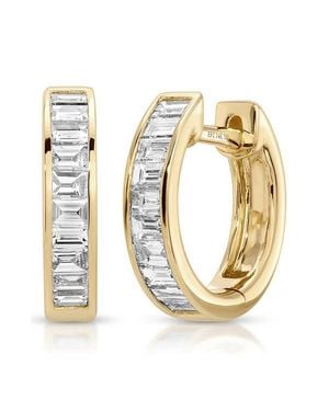 EF Collection 14K Baguette Diamond Huggie Hoop Earrings - Metallic