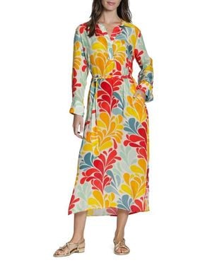 Apny Mix Print Long Sleeve Dress - Orange