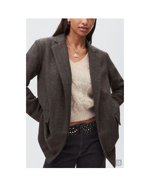 MANGO TEEN Herringbone Stripe Blazer - Black