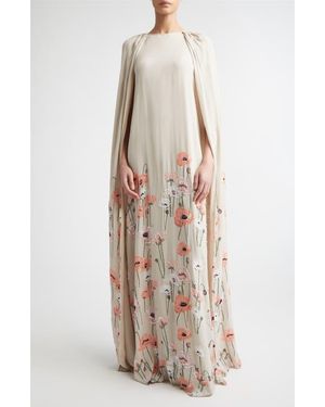 BERNADETTE Minnie Embroidered Cape Gown - Natural
