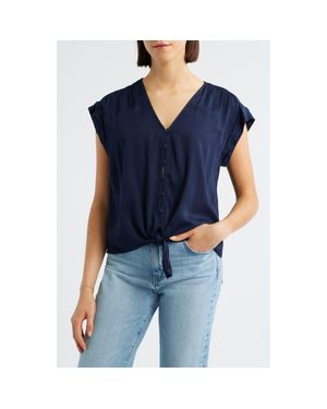 Cloth & Stone Cap Sleeve Tie Hem Button-Up Top - Blue