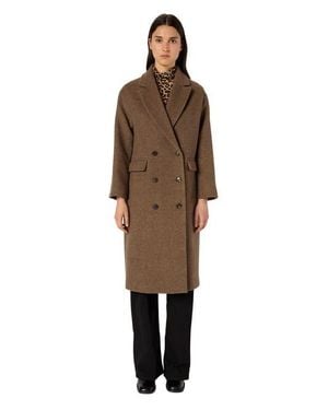 Gerard Darel Mady Double-Breasted Midi Length Coat - Brown