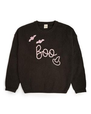 Sweet Wink Boo Bat Halloween Knit Sweater - Black