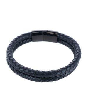 Trafalgar Loose Fit Simple 2 Band Braided Secure Clasp Leather Bracelet - Blue