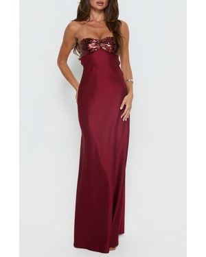 Princess Polly See The Vision Sequin & Satin Strapless Gown - Red