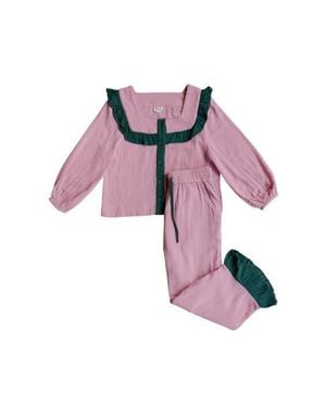 TBCo Cotton Cropped Leg Ruffle Pajamas - Pink