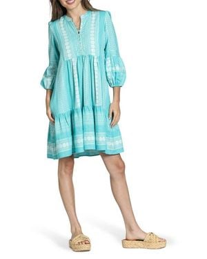 Apny Stripe Tiered Cotton Dress - Blue