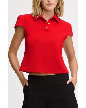 Sam Edelman Puff Sleeve Crop Polo Top - Red