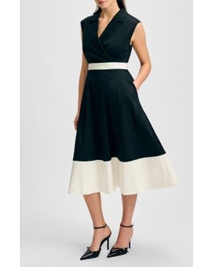 Isaac Mizrahi New York Colorblock Sleeveless Stretch Cotton Midi Dress - Blue