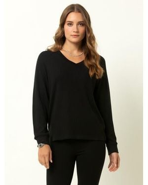 Single Stitch Classic Ribbed V-Neck Sweater - Black
