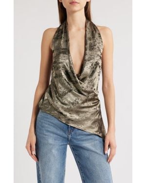 Mistress Rocks Drape Metallic Halter Top - Gray