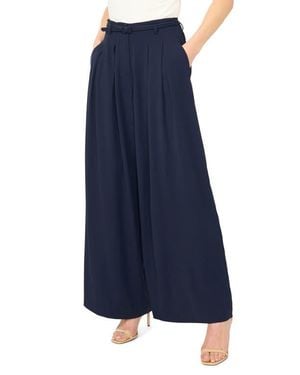 Halogen® Belted Pleated High Waist Wide Leg Pants - Blue