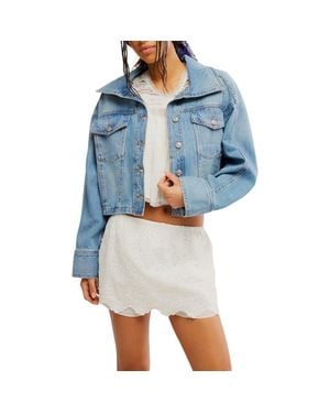 Free People Side To Side Crop Denim Jacket - Blue