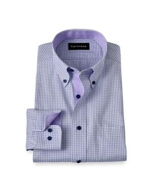 Paul Fredrick Cotton Buttondown Collar Pinpoint Classic Contrast Trim Button Cuff Long Sleeve - Blue