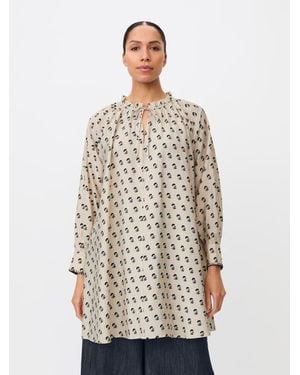 Masai Gathered Tie-Neck Tunic Dress - White