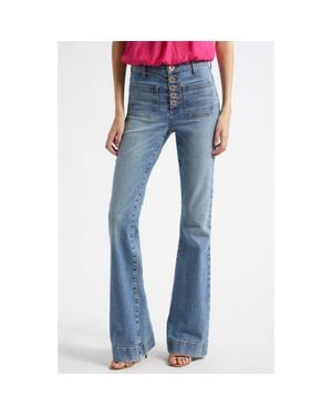 Ramy Brook Cindy Exposed-Button Fly Wide Leg Jeans - Blue
