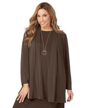 Jessica London Stretch Knit Open Front Knit Topper - Brown