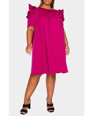 L I V D Zaya Puff Sleeve Pleated Shift Dress - Pink