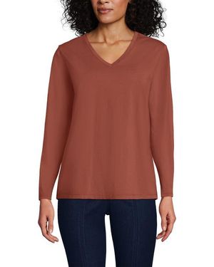 Lands' End Relaxed Supima Cotton Long Sleeve V-Neck T-Shirt - Red