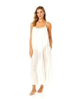 Anne Cole Adjustable Maxi Dress With Seashell Trim Cover Up - White