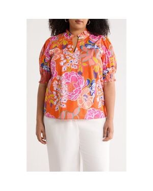 Sugarlips Reign Floral Cotton Puff Sleeve Top - Red