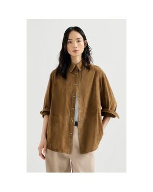 Brunello Cucinelli Suede Shirt With Monili - Brown