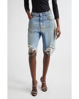 Area Crystal Frayed Cutoff Shorts - Blue