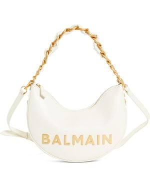 Balmain 1945 Moon Soft Crinkled Leather Shoulder Bag - White