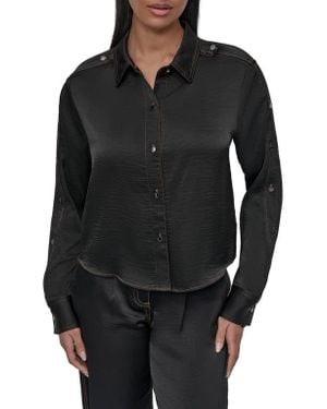 DKNY Glazed Crinkle Satin Button-Up Shirt - Black