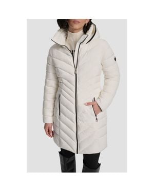 DKNY Hooded Chevron Puffer Jacket - Natural