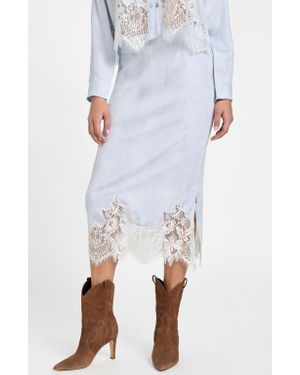 Guess Lana Lace Trim Midi Skirt - White