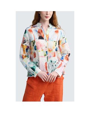 Luukaa Avelia Painterly Print Linen Shirt - Red