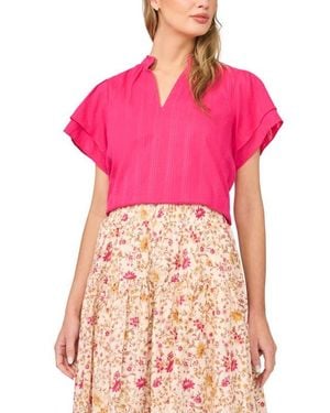 Halogen® Ruffle Neck Flutter Sleeve Cotton Top - Pink