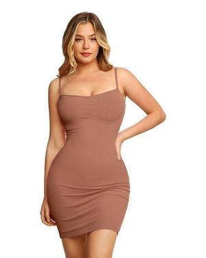 Popilush Shapewear Solid Modal Butt Lift Mini Slip Dress - Multicolor