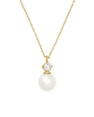 Kate Spade Imitation Pearl & Cubic Zirconia Mini Pendant Necklace - Metallic