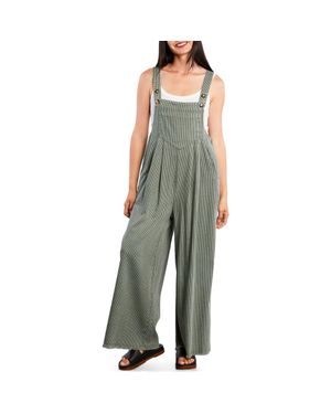 Billy T Claire Wide Leg Denim Overalls - Green