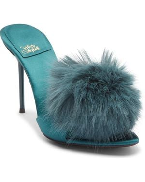 Jeffrey Campbell Shopaholic Faux Fur Pom Slide Sandal - Blue