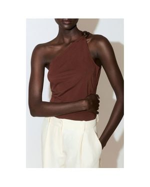 Mango One-Shoulder Knit Top - Brown