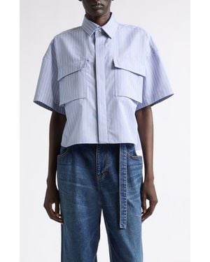 Sacai Pleat Back Crop Poplin Button-Up Shirt - Blue