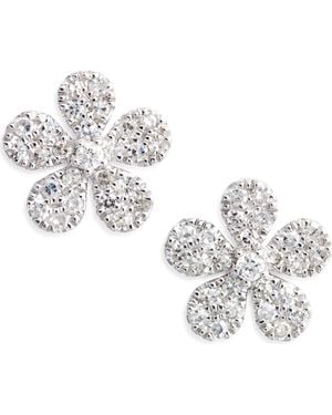 Meira T Diamond Pavé Flower Stud Earrings - White