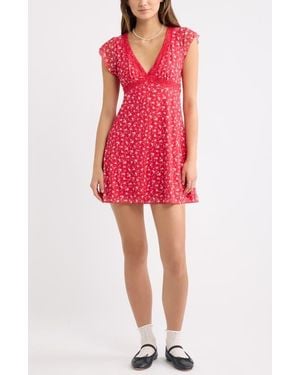 BP. Lace Trim Flutter Sleeve Minidress - Red