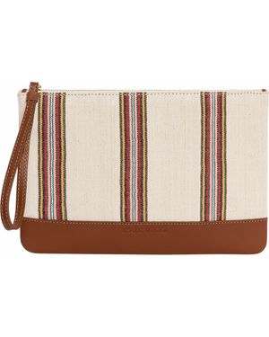 Kai & Vrosi Antiochia Calfskin & Handloomed Fabric Clutch - Brown