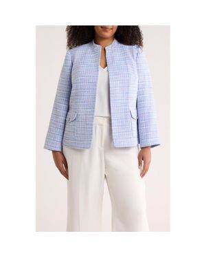 Kasper Stand Collar Tweed Jacket - Blue