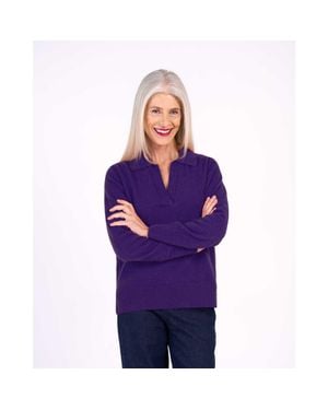 Kettlewell Long Sleeve Collared V-Neck Sweater - Purple