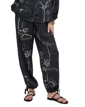 Raffya Palm High Waist Palm Print Trouser - Black