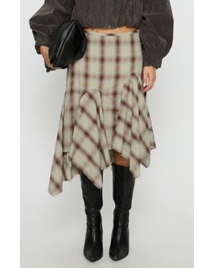 Princess Polly Toshie Asymmetric Plaid Midi Skirt - Black
